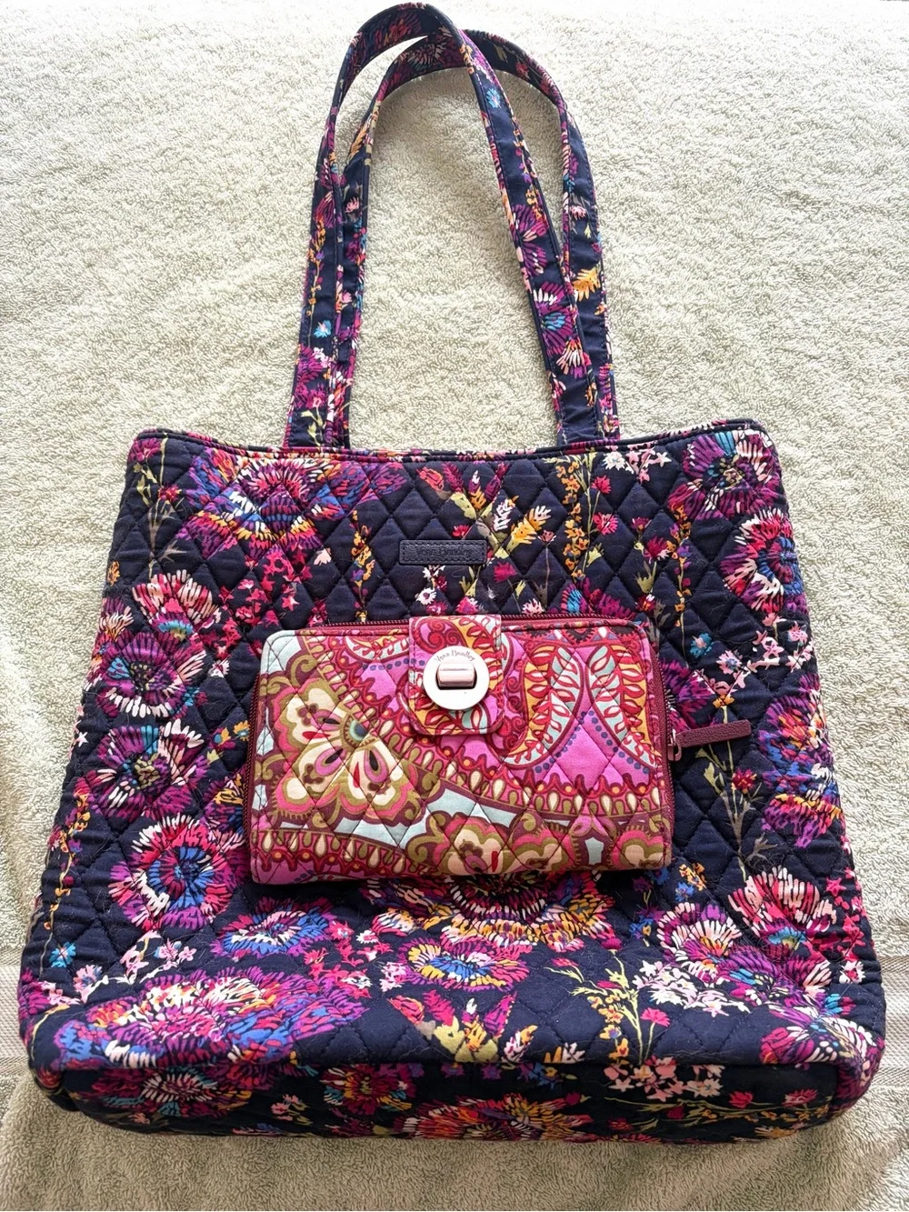 Vera Bradley Floral Quilted Tote Bag & Matching Wallet Bundle Set
